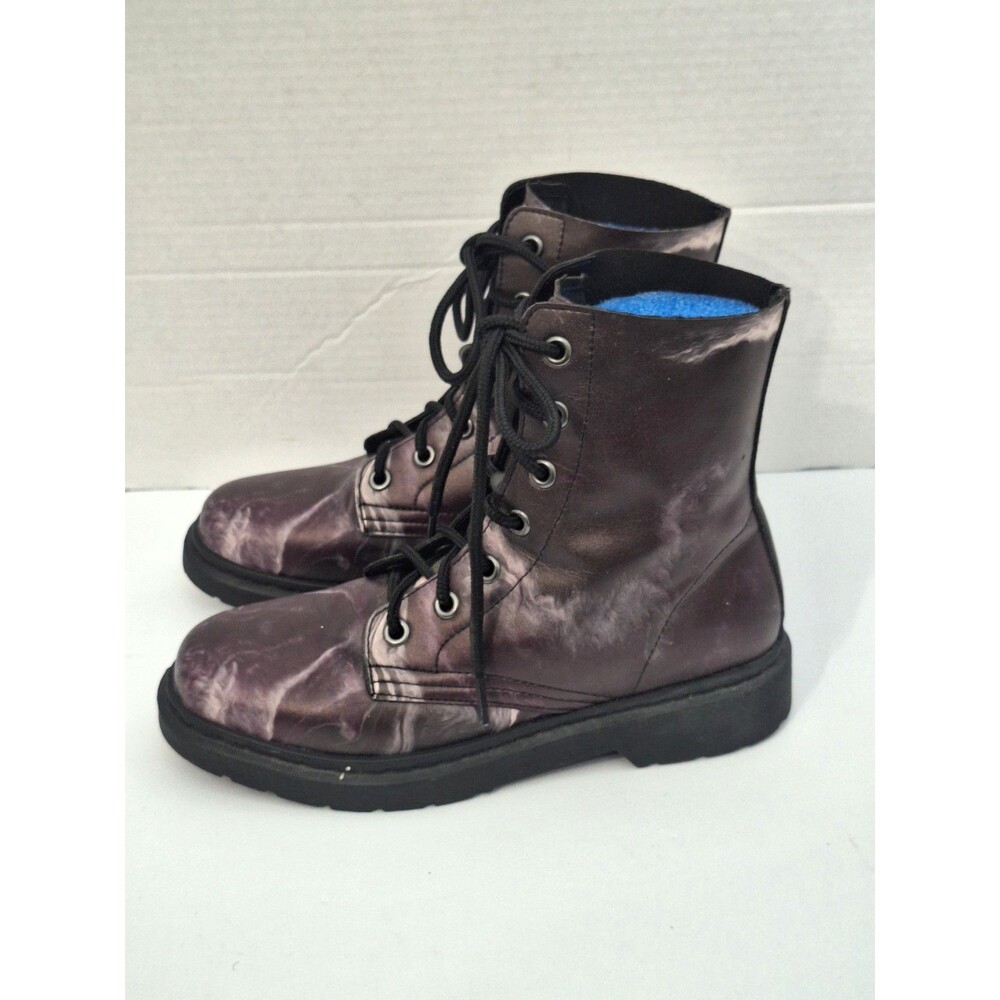 Yes We Vibe Vegan Leather Combat Boots Womens US7 8.5W Lace Up Gothic Punk Rave